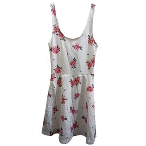 H&M White and Pink Floral Skater Dress